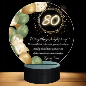 Lampka Nocna LED Statuetka 80 Urodziny Osiemdziesiątka na Prezent Grawer