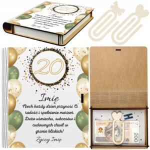Pudełko na Pieniądze na 20 Urodziny Drewniane Koperta Prezent Imię v.1