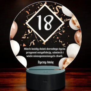Lampka Nocna LED Statuetka 18 Osiemnastka Urodziny Ramka na Prezent Grawer