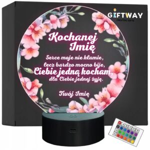 Lampka Nocna LED Statuetka Walentynki Miłość Kwiaty Prezent Personalizowana