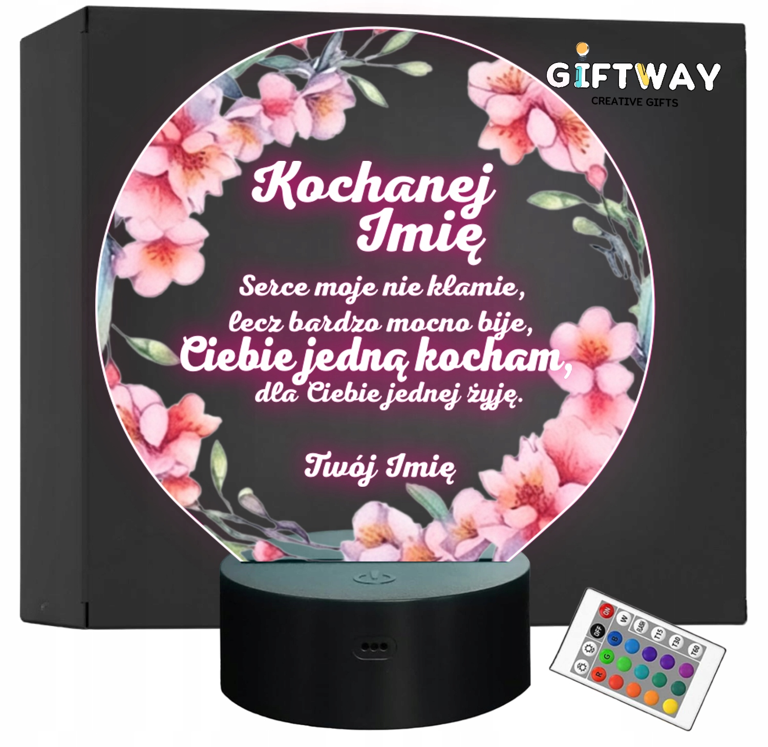 Lampka Nocna LED Statuetka Walentynki Miłość Kwiaty Prezent Personalizowana Lampka Nocna LED Statuetka Walentynki Miłość Kwiaty Prezent Personalizowana