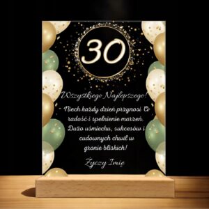Akrylowa Statuetka z Okazji 30 Urodzin Trzydziestka Życzenia Kwiaty Prezent