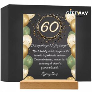 Akrylowa Statuetka z Okazji 60 Urodzin Sześćdziesiątka z Życzeniami Prezent