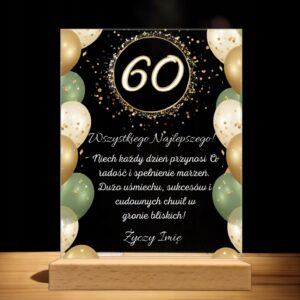 Akrylowa Statuetka z Okazji 60 Urodzin Sześćdziesiątka z Życzeniami Prezent
