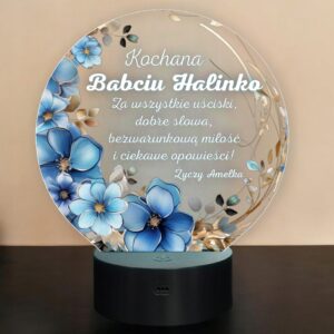 Lampka Nocna LED Statuetka Dzień Babci Kwiaty na Prezent Personalizowana