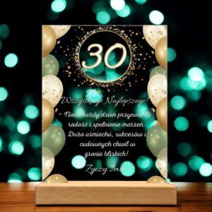 Akrylowa Statuetka z Okazji 30 Urodzin Trzydziestka Życzenia Kwiaty Prezent