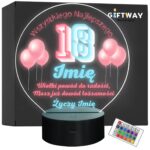 Lampka Nocna LED Statuetka 18 Osiemnastka Urodziny na Prezent Grawer