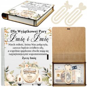 Pudełko na Pieniądze na Ślub Ślubne Drewniane Koperta Prezent Imię v.3