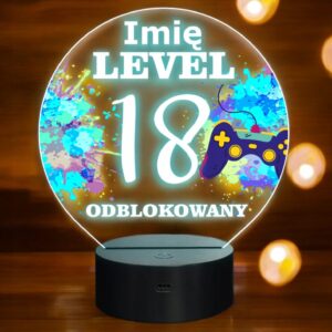 Lampka Nocna LED Statuetka Osiemnastka 18 Urodziny Game na Prezent Grawer