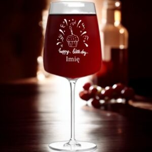 Kieliszek do Wina z Grawerem Happy Birthday Urodziny na Prezent 600ml