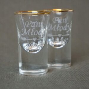 Oszukane Kieliszki do Wódki Pozłacane 15ml GRUBE DNO Wesele Ślub Grawer