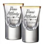 Oszukane Kieliszki do Wódki Pozłacane 15ml GRUBE DNO Wesele Ślub Grawer