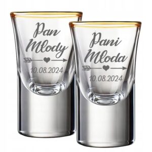 Oszukane Kieliszki do Wódki Pozłacane 15ml GRUBE DNO Wesele Ślub Grawer