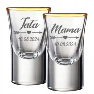 Oszukane Kieliszki do Wódki 15ml Pozłacane Dla Rodziców Mama Tata GRAWER