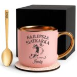 Kubek Personalizowany z Imieniem Róż + Łyżeczka i Podstawka Zestaw dla Siatkarki v.1