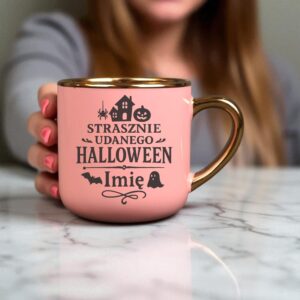 Kubek Personalizowany z Imieniem Róż + Łyżeczka i Podstawka Zestaw na Halloween v.2