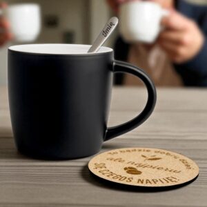 Kubek Personalizowany z Imieniem Czarny + Łyżeczka i Podkładka