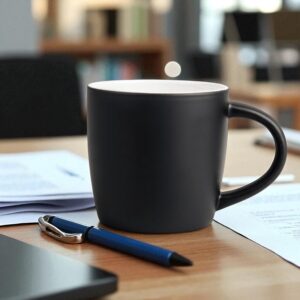 Kubek Personalizowany z Imieniem Czarny + Łyżeczka i Podkładka