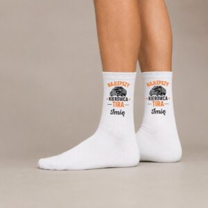 2 personalizowane skarpety biae na nodze dla kierowcy tira prosty 1 skarpb0072