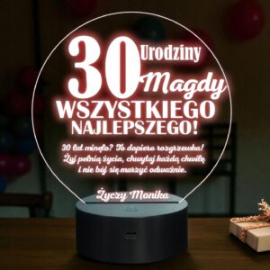 Lampka Nocna LED Prezent na 30 Urodziny Pamiątka Trzydziestka Grawer