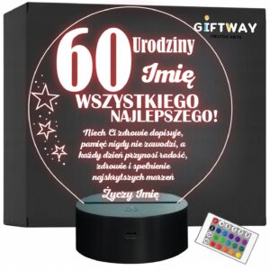 Lampka Nocna LED Prezent na 60 Urodziny Pamiątka Sześćdziesiątka Grawer