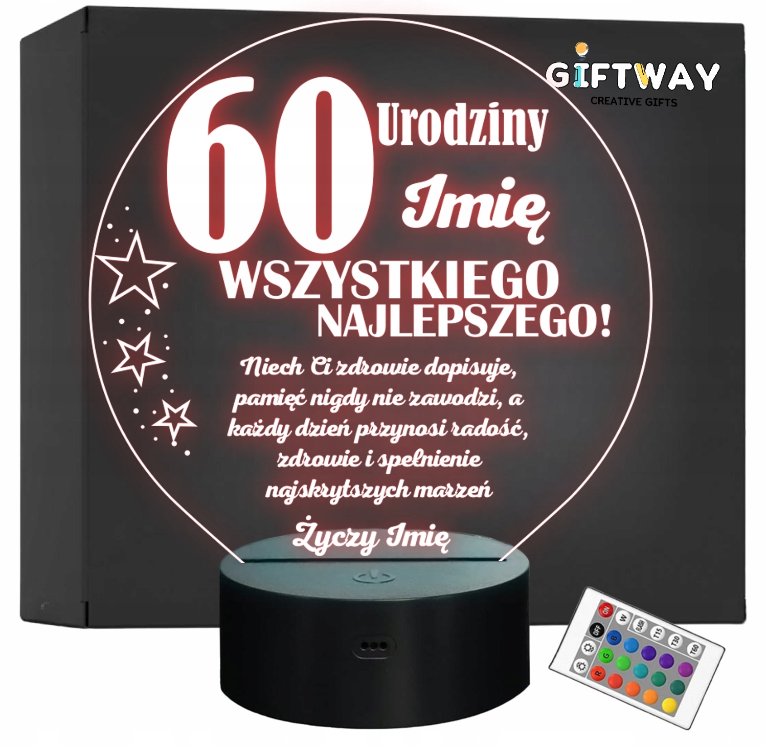 Lampka Nocna LED Prezent na 60 Urodziny Pamiątka Sześćdziesiątka Grawer Lampka Nocna LED Prezent na 60 Urodziny Pamiątka Sześćdziesiątka Grawer