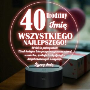 Lampka Nocna LED Prezent na 40 Urodziny Pamiątka Czterdziestka Grawer