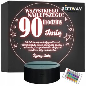 Lampka Nocna LED Prezent na 90 Urodziny Pamiątka Dziewięćdziesiątka Grawer