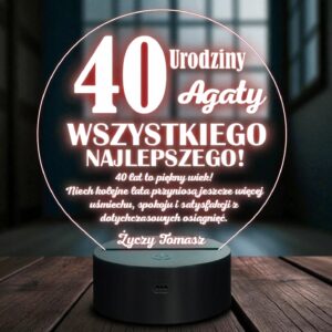 Lampka Nocna LED Prezent na 40 Urodziny Pamiątka Czterdziestka Grawer