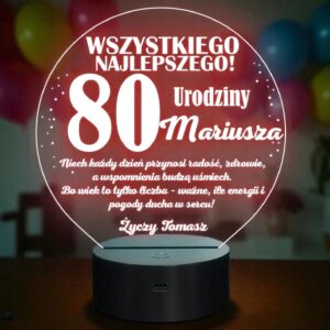 Lampka Nocna LED Prezent na 80 Urodziny Pamiątka Osiemdziesiątka Grawer