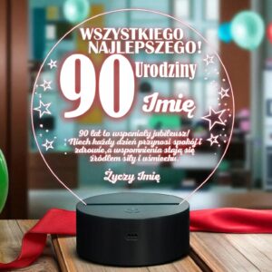Lampka Nocna LED Prezent na 90 Urodziny Pamiątka Dziewięćdziesiątka Grawer