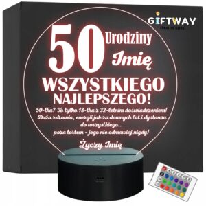 Lampka Nocna LED Prezent na 50 Urodziny Pamiątka Pięćdziesiątka Grawer