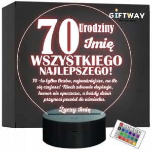 Lampka Nocna LED Prezent na 70 Urodziny Pamiątka Siedemdziesiątka Grawer