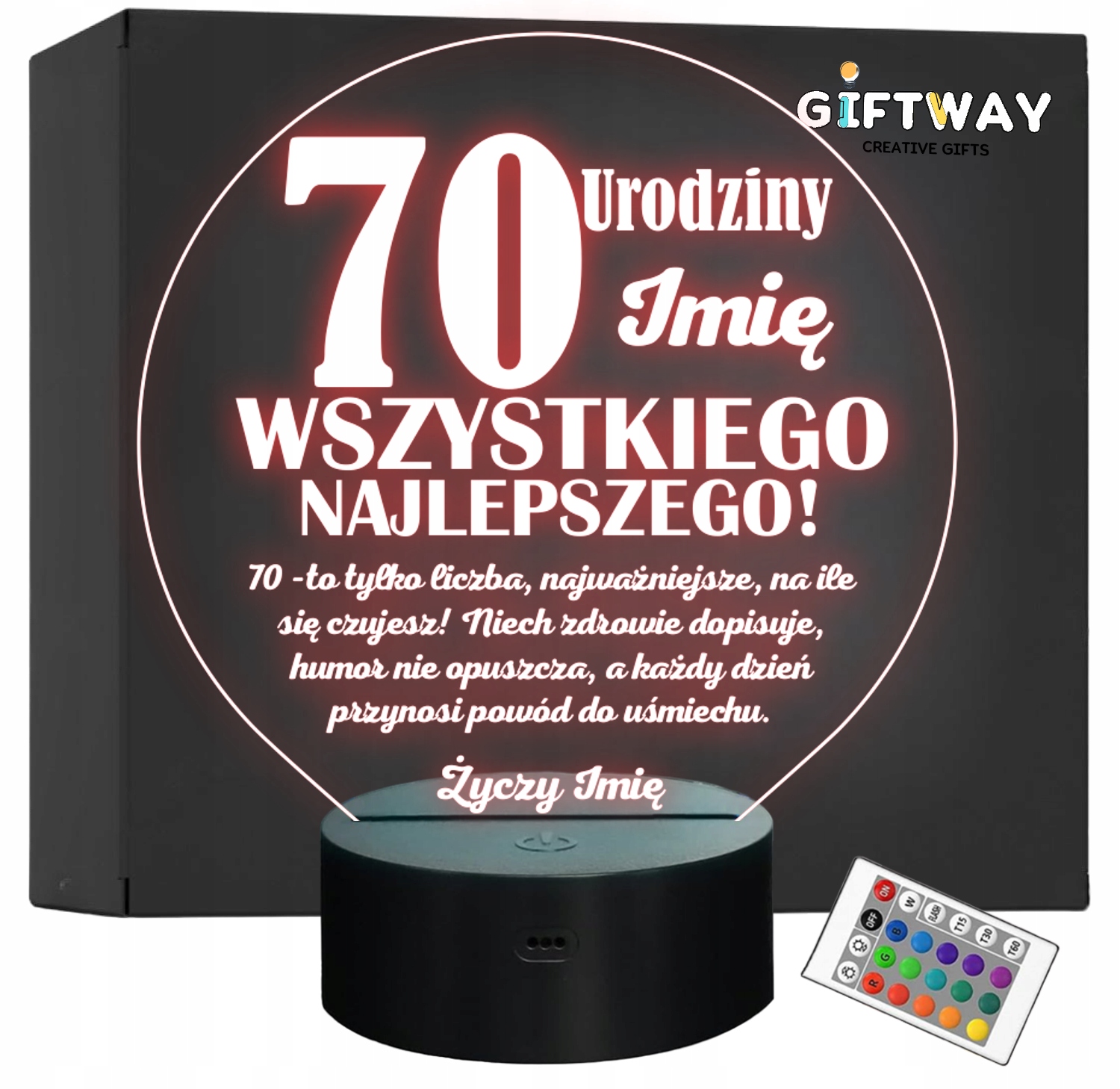 Lampka Nocna LED Prezent na 70 Urodziny Pamiątka Siedemdziesiątka Grawer Lampka Nocna LED Prezent na 70 Urodziny Pamiątka Siedemdziesiątka Grawer