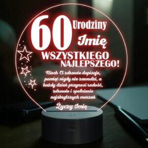 Lampka Nocna LED Prezent na 60 Urodziny Pamiątka Sześćdziesiątka Grawer