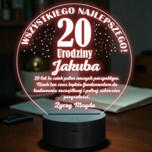 Lampka Nocna LED Prezent na 20 Urodziny Pamiątka Dwudziestka Grawer