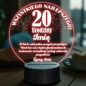 Lampka Nocna LED Prezent na 20 Urodziny Pamiątka Dwudziestka Grawer
