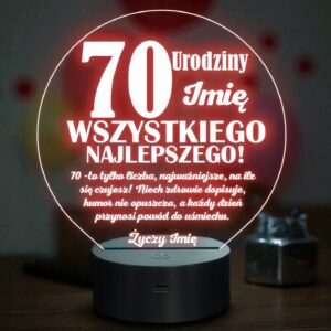 Lampka Nocna LED Prezent na 70 Urodziny Pamiątka Siedemdziesiątka Grawer