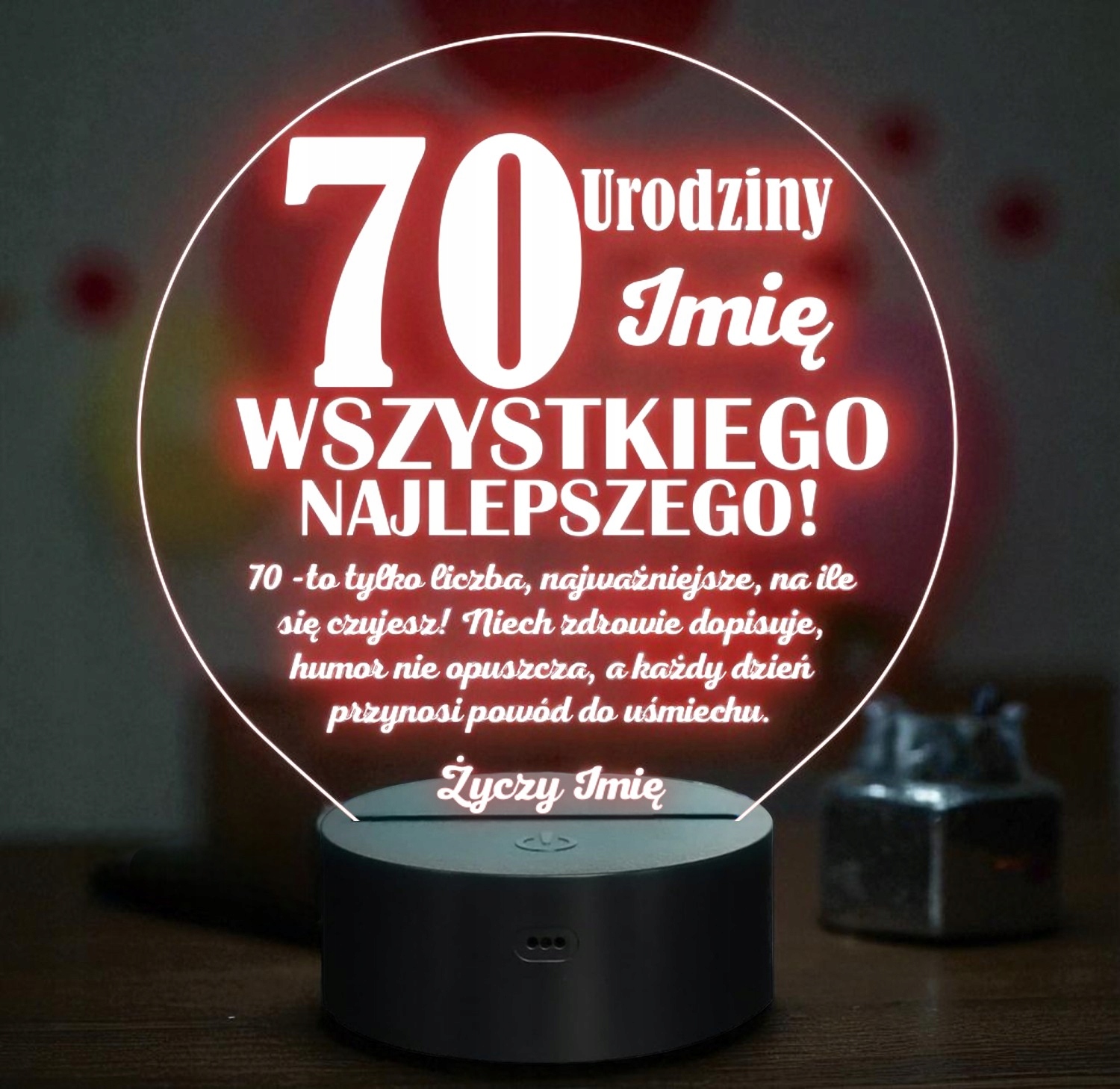 Lampka Nocna LED Prezent na 70 Urodziny Pamiątka Siedemdziesiątka Grawer Lampka Nocna LED Prezent na 70 Urodziny Pamiątka Siedemdziesiątka Grawer