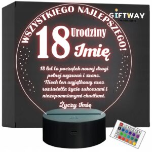 Lampka Nocna LED Prezent na 18 Urodziny Pamiątka Osiemnastka Grawer