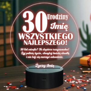 Lampka Nocna LED Prezent na 30 Urodziny Pamiątka Trzydziestka Grawer