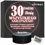 Lampka Nocna LED Prezent na 30 Urodziny Pamiątka Trzydziestka Grawer