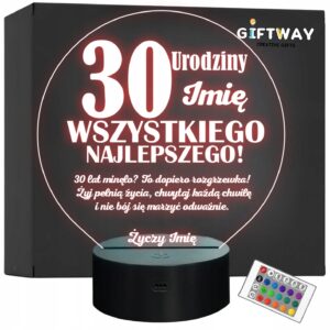 Lampka Nocna LED Prezent na 30 Urodziny Pamiątka Trzydziestka Grawer
