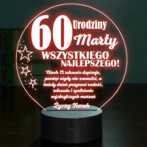 Lampka Nocna LED Prezent na 60 Urodziny Pamiątka Sześćdziesiątka Grawer