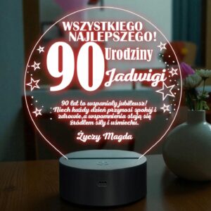 Lampka Nocna LED Prezent na 90 Urodziny Pamiątka Dziewięćdziesiątka Grawer