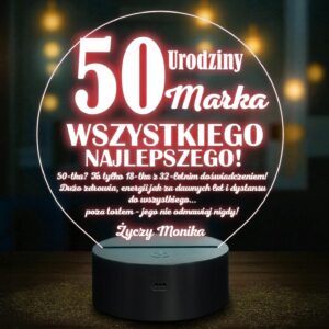 Lampka Nocna LED Prezent na 50 Urodziny Pamiątka Pięćdziesiątka Grawer
