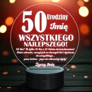 Lampka Nocna LED Prezent na 50 Urodziny Pamiątka Pięćdziesiątka Grawer