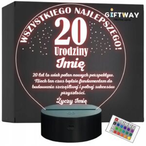 Lampka Nocna LED Prezent na 20 Urodziny Pamiątka Dwudziestka Grawer