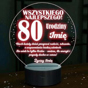 Lampka Nocna LED Prezent na 80 Urodziny Pamiątka Osiemdziesiątka Grawer