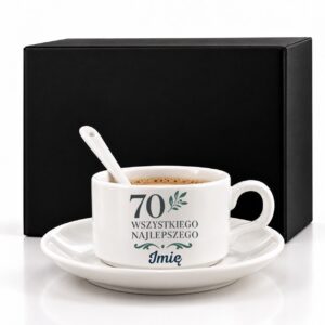 1 filizanka personalizowana biaa z imieniem na 70 urodziny grafit + geboka zielen 1 filb0174